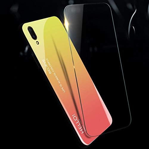 Huawei Enjoy 9 için LUSHENG Durumda, degrade Renk Temperli Cam Arka Kabuk Yumuşak TPU Kenar Kapak Telefon Kılıfı,