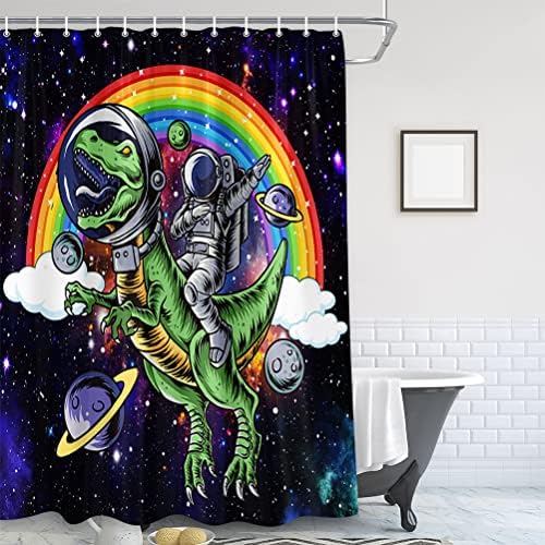 Mtsxfy Sevimli çocuk duşu banyo perdesi, Komik Astronot Sürme Eğlenceli Serin Dinozor Banyo Aksesuarları Erkek Kız