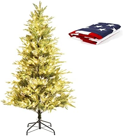 3x5 FT 210D Polyester Amerikan Bayrağı ile 6.5 FT Önceden Aydınlatılmış Yapay Noel Ağacı, 300 ışıklı Noel Ağacı,