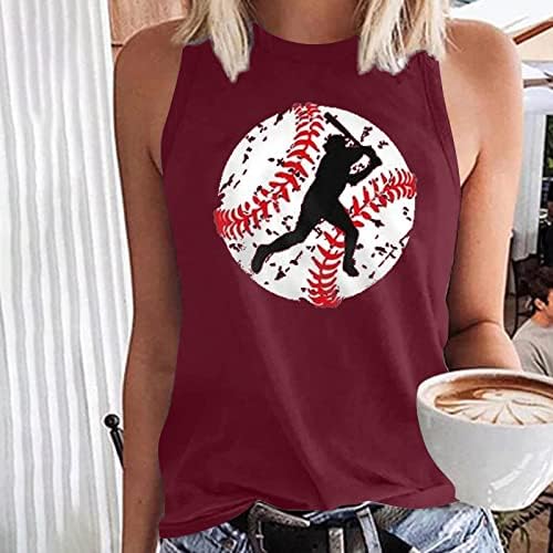 ticcoy Bayan Casual Tank Tops Moda Beyzbol Baskı T Shirt Crewneck Kolsuz Bluz 2023 Yaz Tişörtü