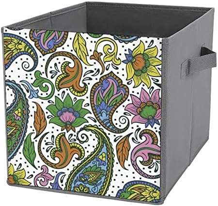 Renkli Etnik Çiçek Paisley Katlanabilir eşya kutuları Baskılı Kumaş Küp Sepetleri Kollu kutular Giysi Oyuncaklar,