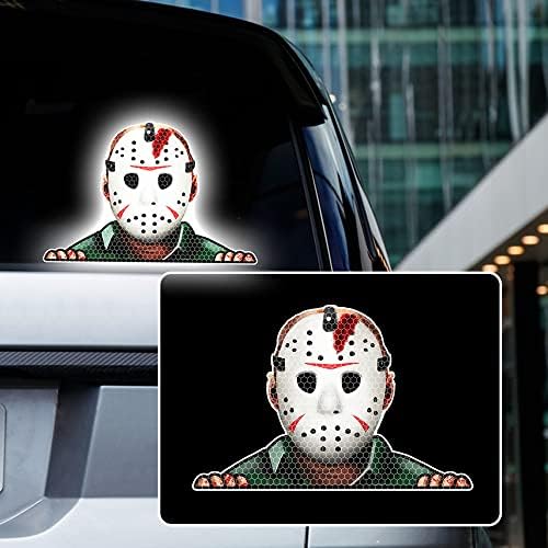 Iprokiu 2 adet Yüksek Yoğunluklu Yansıtıcı Korku Sticker Araba Cadılar Bayramı Peeking Killer Jason Araba Pencere