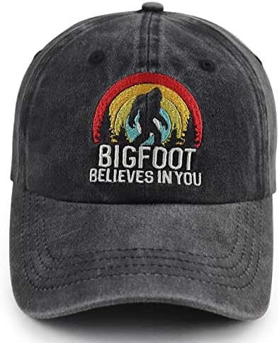 Bigfoot Size İnanıyor Şapka, İşlemeli Ayarlanabilir Yıkama Retro Pamuklu Denim Büyük Ayak Sasquatch beyzbol şapkası