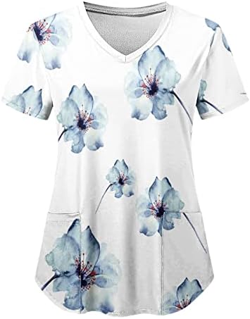 Spandex T Shirt Kadın Gömlek Kadınlar için Moda Degrade Baskı Kısa Kollu V Boyun Üstleri Tatil Çalışma Bluz