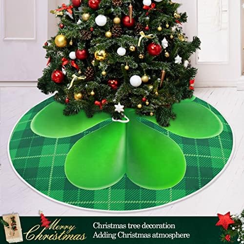 Mutlu Aziz Patrick Günü Shamrock Noel Ağacı Etek Süslemeleri Şanslı Yonca Yeşil Buffalo Ekose Noel Ağacı Mat Tatil