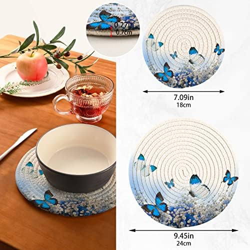 Sıcak Yemekler için Mavi Kelebek Çiçek Trivetleri Tencere Tutucular 2'li Set Mutfak için Sıcak Pedler Sıcak Tencere