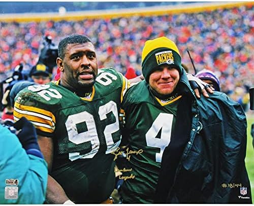 Brett Favre İmzalı Green Bay Packers Çerçevesiz 16×20 NFL Fotoğrafı-Reggie White ile” Lambeau Efsaneleri Yazısı LE