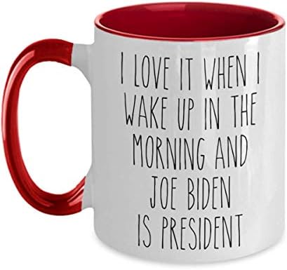 Sabah uyandığımda onu Seviyorum ve Joe Biden Başkan Kupa Demokrat iki tonlu kahve Fincanı