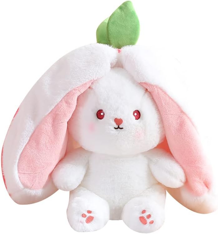 Paskalya Tavşanı Dolması peluş oyuncak, Fermuarlı Geri Dönüşümlü Tavşan Havuç Çilek Yastık, Sevimli Tavşan Büyük