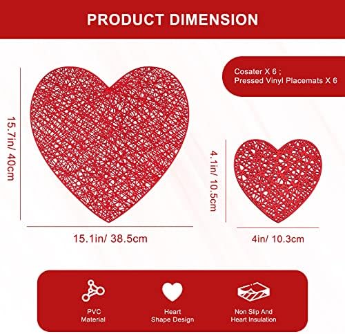 FRAMİCS Aşk Kalp Placemats 6 Set Düğün Placemats Masa Paspaslar ile 6 Bardak Hollow Out PVC Placemats ısıya dayanıklı