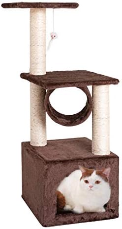 NC 36 Katı Sevimli Sisal Halat Peluş Kedi Tırmanma Ağacı Kedi Kulesi Kahverengi