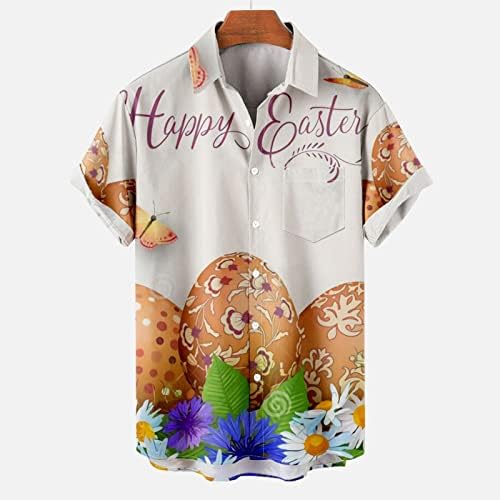 Artı Boyutu Mutlu Paskalya Gömlek Erkekler için Kısa Kollu Baskılı Yaka Tees En Gevşek Casual Düğme Aşağı Tatil T-Shirt