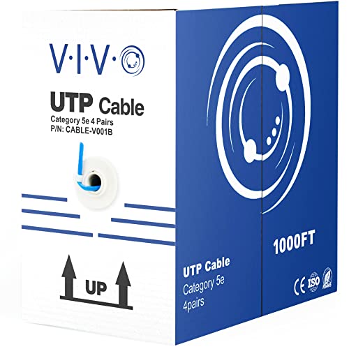 VİVO Blue 1,000 ft Toplu Cat5e, CCA Ethernet Kablosu, 24 AWG, UTP Çekme Kutusu, Cat - 5e Kablosu, Bina İçi, Ağ Tesisatları