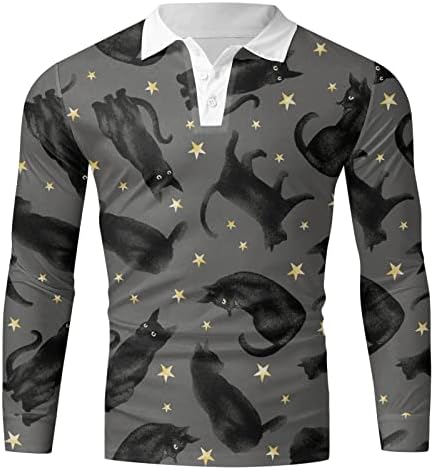 XXBR Cadılar Bayramı Erkek polo gömlekler, Komik Grafik Uzun Kollu İskelet Kabak Golf Tenis Tops Parti Slim Fit Kas