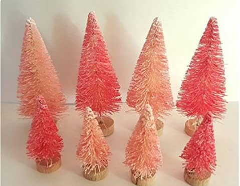 Çok Vintage n Daha Fazla Set 8 adet Mini Minyatür Kırmızı ve Pembe Kar Akın Sisal şişe fırçası Kar Köyü Noel Noel