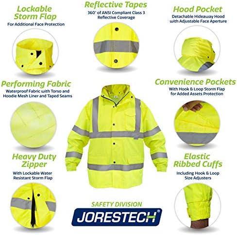JORESTECH Hafif Su Geçirmez Yağmur Seti Ceket ve pantolon seti Yüksek Görünürlük Sarı ANSI / ISEA 107-2015 Sınıf