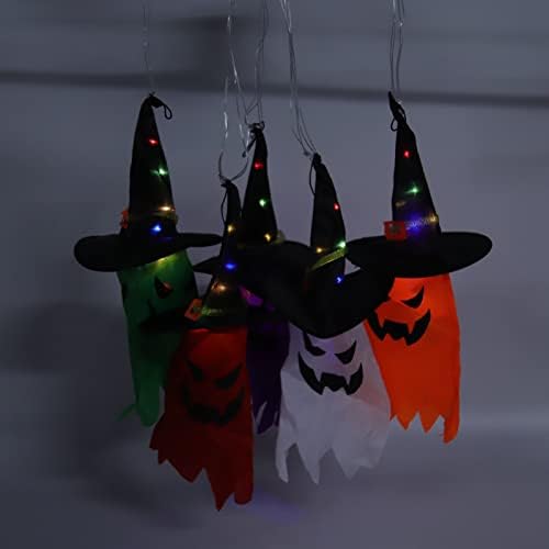 Cadılar bayramı süslemeleri açık, cadılar bayramı süslemeleri kapalı, cadı şapkaları ile asılı hayalet, 5 paket ışıklı