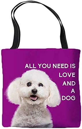 İhtiyacınız olan tek şey Aşk ve Kadınlar için Bir Köpek Bez Çantalar Bichon Tasarımı