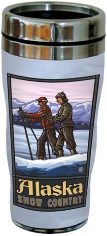 Ağaçsız Selamlar Alaska Nordic Kayakçıları Paul A. Lanquist Vintage Art Sip 'N Go Seyahat Bardağı, Paslanmaz Çelik,