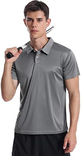 Xelky Erkek Kuru Fit polo gömlekler Golf Kısa Kollu Nem Esneklik Atletik Rahat Yakalı Üst Gömlek Düğmeleri ile