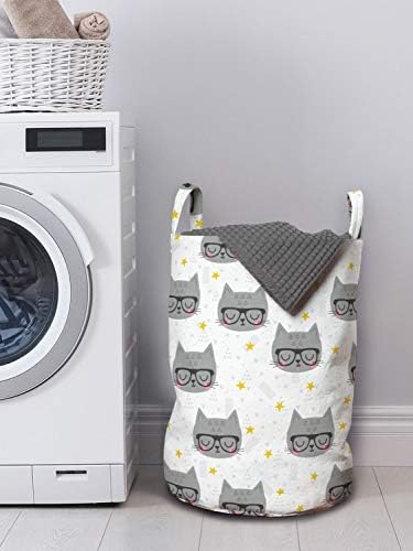 Ambesonne Kedi Çamaşır Torbası, Gözlüklü Yenilikçi Kediler Uyku Yıldızları Geometrik Kedicik Hayvanlar Doğum Günü,
