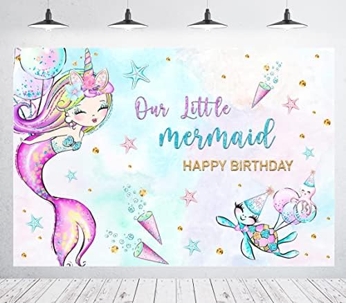 Mermaid Doğum Günü Backdrop Kızlar Unicorn Deniz Havuzu Altında Mutlu Doğum Günü Partisi Fotoğraf Arka Plan Kız Suluboya
