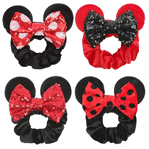 4 Adet Mickey Mouse Kulaklar Minnie Kulaklar Kadife Scrunchies Pullu Yaylar Saç Bantları At Kuyruğu Saç Bağları Saç