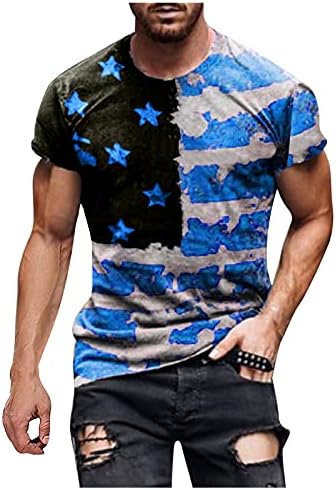 UBST Asker Kısa Kollu Gömlek Erkekler için, Amerikan bayrağı T-shirt Retro Vatansever Bluz Kas Egzersiz Atletizm